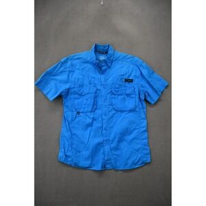 Blacktip Big Catch Fishing Shirt Medium Blue Short Sleeve Button Up Outdoor